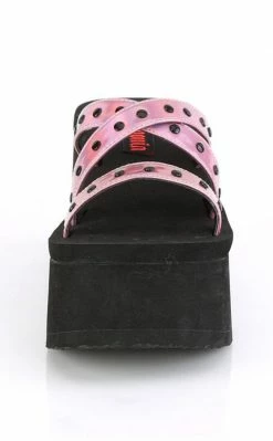 Demonia FUNN-19 Pink Holographic Platform Slide Sandals Shoes
