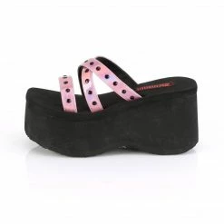 Demonia FUNN-19 Pink Holographic Platform Slide Sandals Shoes