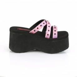 Demonia FUNN-19 Pink Holographic Platform Slide Sandals Shoes