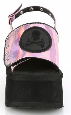 Demonia FUNN-32 Pink Holographic Platform Slide Sandals Shoes
