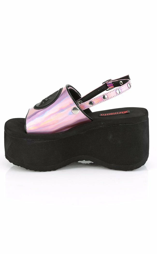 Demonia FUNN-32 Pink Holographic Platform Slide Sandals Shoes 5 Demonia FUNN-32 Pink Holographic Platform Slide Sandals Shoes
