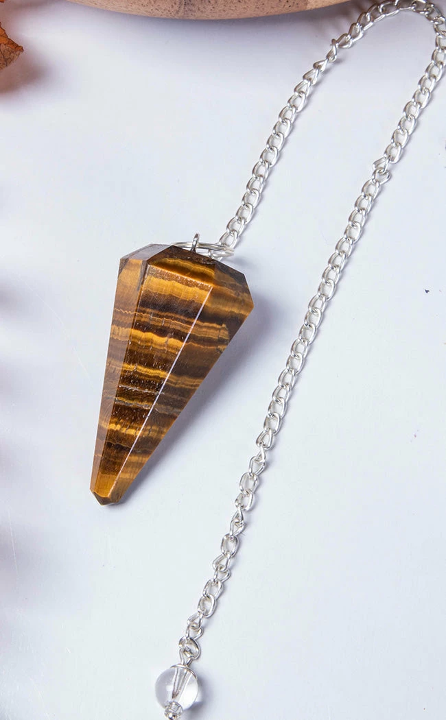 Crystals Faceted Pendulum | Tiger's Eye Home Decor 3 Crystals Faceted Pendulum | Tiger's Eye Home Decor