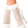 Music Legs Clothing Frills N Spills Fishnet Ankle Socks | White