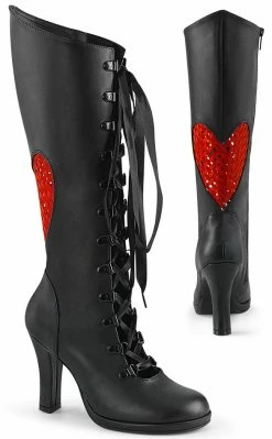Demonia GLAM-243 Black Heart Knee High Boots Shoes