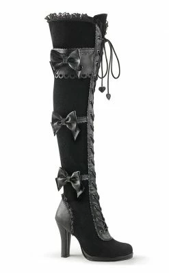 Demonia GLAM-300 Black Thigh High Boots Shoes