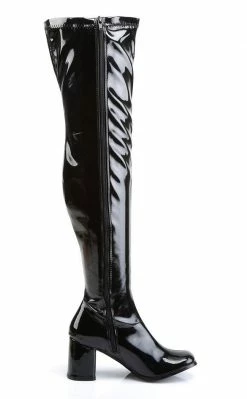 Funtasma GOGO-3000 Black Stretch Patent Thigh High Boots