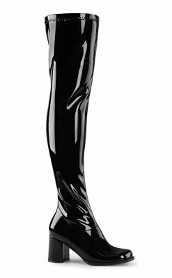 Funtasma GOGO-3000 Black Stretch Patent Thigh High Boots