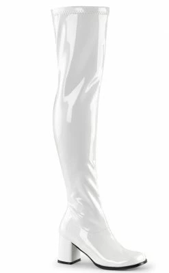 Funtasma GOGO-3000 White Stetch Patent Thigh High Boots