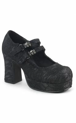 Demonia Shoes GOTHIKA-09 Black Lace Mary Jane Heels