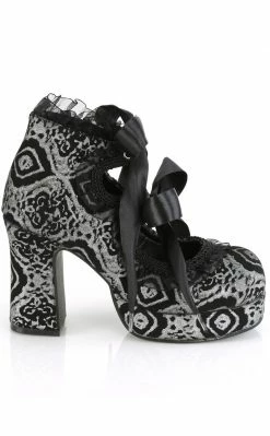 Demonia GOTHIKA-53 Black & Silver Nubuck Mary Jane Heels (Au Stock)