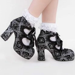 Demonia GOTHIKA-53 Black & Silver Nubuck Mary Jane Heels 13 Demonia GOTHIKA-53 Black & Silver Nubuck Mary Jane Heels