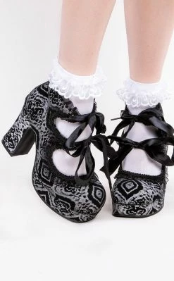 Demonia GOTHIKA-53 Black & Silver Nubuck Mary Jane Heels