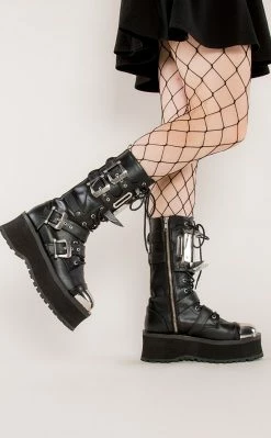 Demonia GRAVEDIGGER-250 Black Vegan Leather Boots
