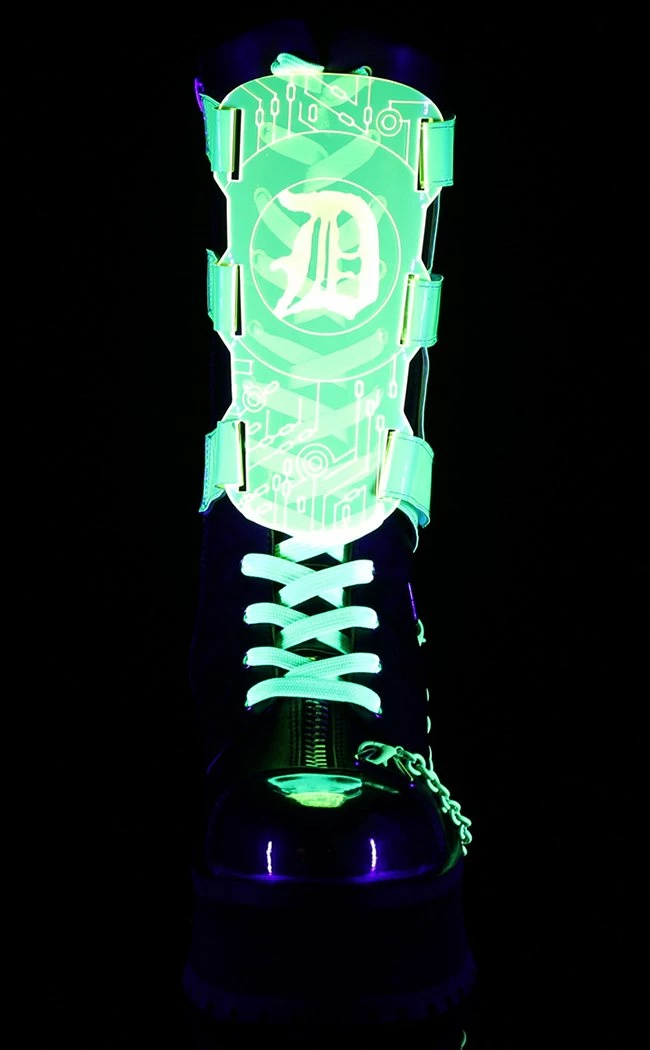 Demonia GRAVEDIGGER-255 Black & UV Green Harness Boots Shoes 4 Demonia GRAVEDIGGER-255 Black & UV Green Harness Boots Shoes