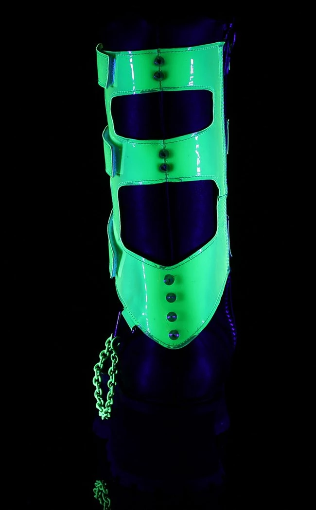 Demonia GRAVEDIGGER-255 Black & UV Green Harness Boots Shoes 6 Demonia GRAVEDIGGER-255 Black & UV Green Harness Boots Shoes