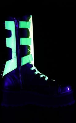 Demonia GRAVEDIGGER-255 Black & UV Green Harness Boots Shoes 11 Demonia GRAVEDIGGER-255 Black & UV Green Harness Boots Shoes