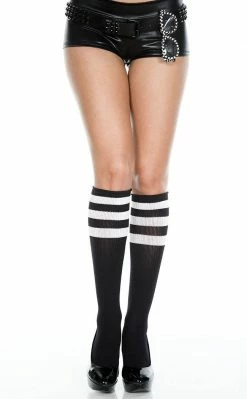 Music Legs Clothing Game Over Striped Knee Socks | Black & White