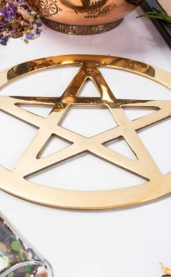 TB Witchcraft Gold Brass Cut-Out Pentagram Altar Tile | 15cm