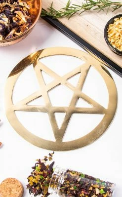 TB Witchcraft Gold Brass Cut-Out Pentagram Altar Tile | 15cm