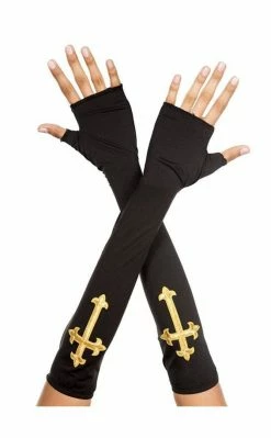 Music Legs Gold Cross Fingerless Gloves Accessories