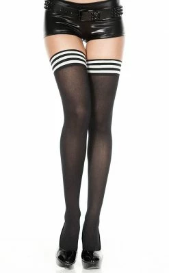 Music Legs Gore & Score Striped Stockings | Black & White Clothing