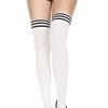 Music Legs Gore & Score Striped Stockings | White & Black