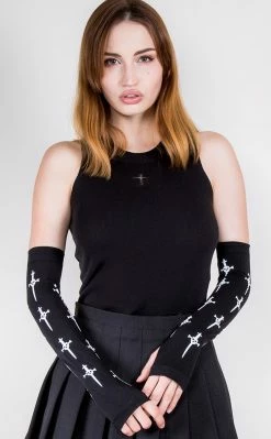 Music Legs Accessories Gothic Cross Fingerless Gloves