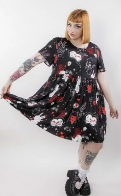 Black Friday Clothing Gothic Print Baby Doll Dress