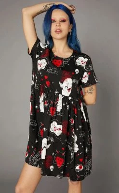 Black Friday Clothing Gothic Print Baby Doll Dress