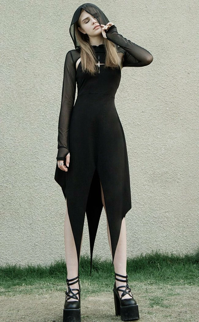 Punk Rave Grave Encounters Hooded Dress 3 Punk Rave Grave Encounters Hooded Dress