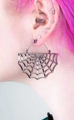 TB Jewellery Gunmetal Plated Spider Web Plug Hoops | Earrings