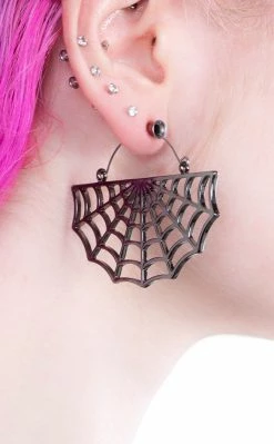 TB Jewellery Gunmetal Plated Spider Web Plug Hoops | Earrings