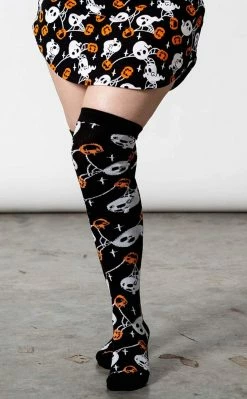 Killstar Clothing Haunted Pumpkin Knee-High Socks