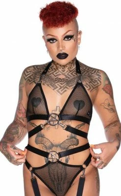 Killstar Hell Kitty Fishnet Bralet | Black Clothing