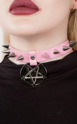 Cold Black Heart Chokers Hellcat Spiked Collar | Pink