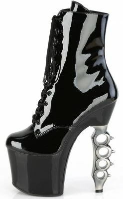 Pleaser IRONGRIP-1020 Black Patent Brass Knuckle Boots Pole Shoes