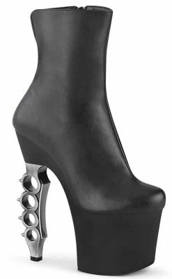 Pleaser Pole Shoes IRONGRIP-1042 Black Matte Silver Brass Knuckle Boots