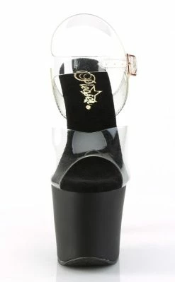 Pleaser Pole Shoes IRONGRIP-708 Clear/ Black Matte & Copper Brass Knuckle Heels