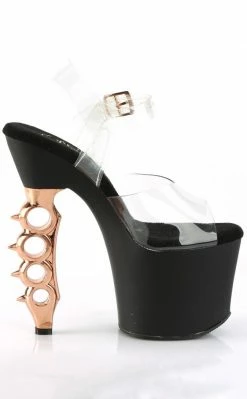 Pleaser Pole Shoes IRONGRIP-708 Clear/ Black Matte & Copper Brass Knuckle Heels