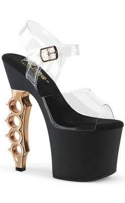 Pleaser Pole Shoes IRONGRIP-708 Clear/ Black Matte & Copper Brass Knuckle Heels