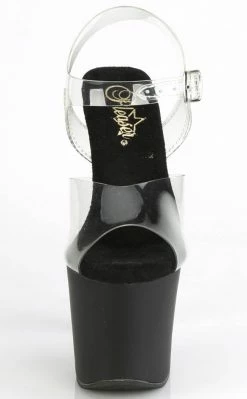 Pleaser Pole Shoes IRONGRIP-708 Clear/ Black Matte & Silver Brass Knuckle Heels