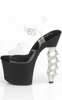 Pleaser Pole Shoes IRONGRIP-708 Clear/ Black Matte & Silver Brass Knuckle Heels