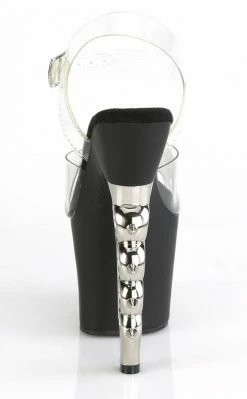 Pleaser Pole Shoes IRONGRIP-708 Clear/ Black Matte & Silver Brass Knuckle Heels