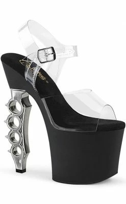 Pleaser Pole Shoes IRONGRIP-708 Clear/ Black Matte & Silver Brass Knuckle Heels