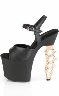 Pleaser Pole Shoes IRONGRIP-709 Black Matte/Copper Brass Knuckle Heels