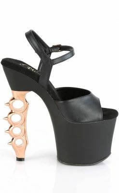 Pleaser Pole Shoes IRONGRIP-709 Black Matte/Copper Brass Knuckle Heels