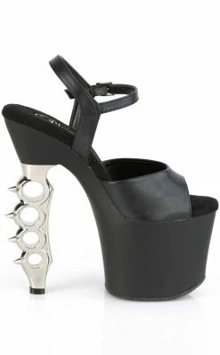 Pleaser IRONGRIP-709 Black Matte/Silver Brass Knuckle Heels Pole Shoes