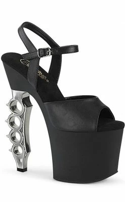Pleaser IRONGRIP-709 Black Matte/Silver Brass Knuckle Heels Pole Shoes