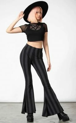 Killstar Clothing Inferno Room Flares | Grey Stripe 12 Killstar Clothing Inferno Room Flares | Grey Stripe