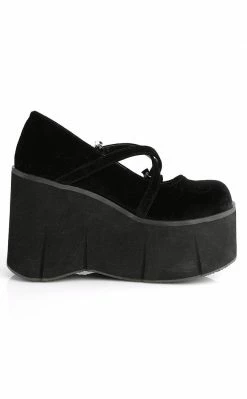 Demonia Shoes KERA-10 Black Velvet Platform Mary Janes
